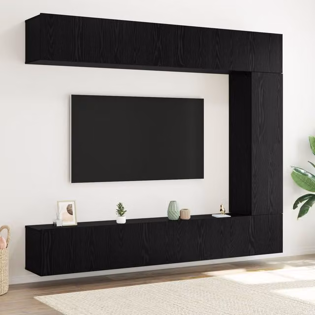 Berkfield Home 5 Piece Modern Wall-Mounted TV Cabinet Set in Black Oak Matt Finish