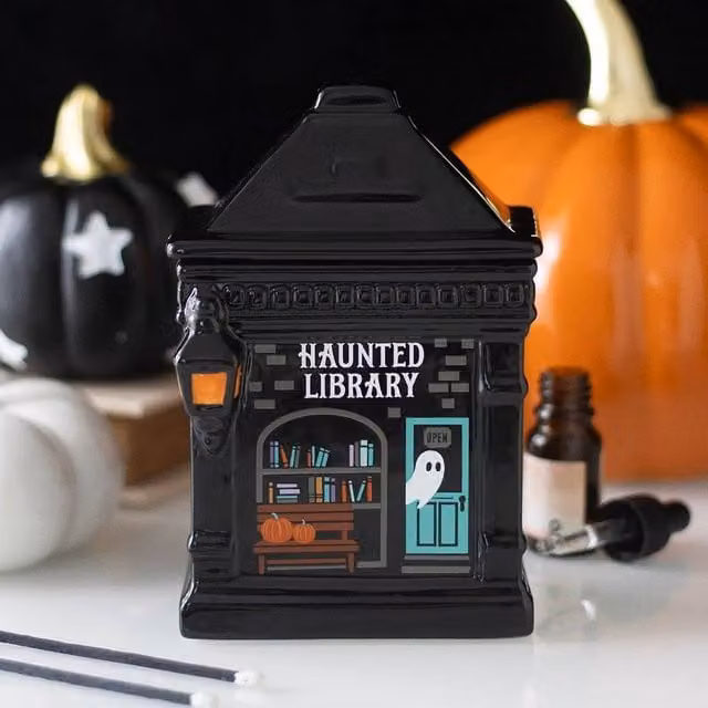 Uniqueful Haunted Library Ceramic Oil Burner in Black for Tealights