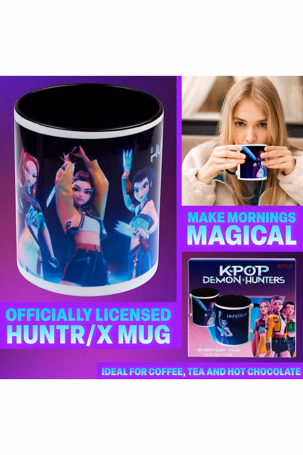 KPop Demon Hunters Huntrix Ceramic Mug, 330ml, Black – 4