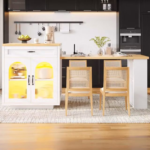 Aosom UK Extendable Kitchen Island with App-Controlled RGB Lighting and Storage Cabinet, White, W: 126-196 cm, D: 59 cm, H: 94 cm – 1