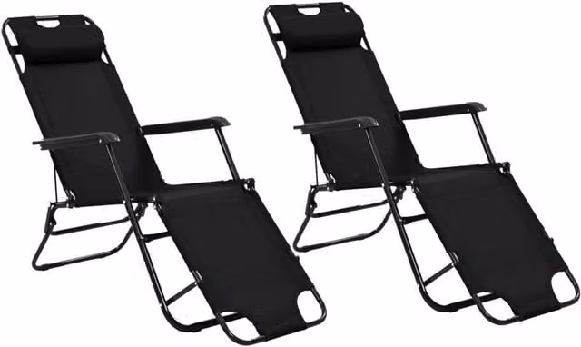 Alivio Set of 2 Modern Reclining Sun Loungers with Armrests in Black