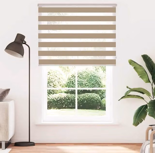 Berkfield Home Zebra Blind in Sand Brown, W: 145 cm, H: 230 cm