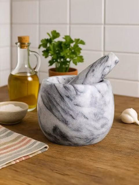 Orsina Grey Marble Mortar and Pestle with Non-Slip Base, 250ml Capacity – 1