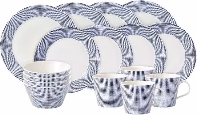 Royal Doulton 16 Piece Pacific Dot Blue Porcelain Dinner Service Set