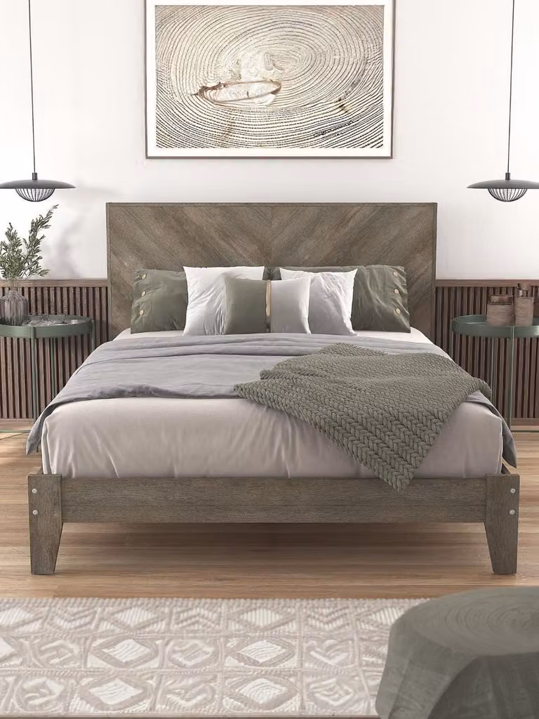 Very Home Rustic Grey Geometric Bed Frame, W/D/H: 140 x 200 x 102.5 cm