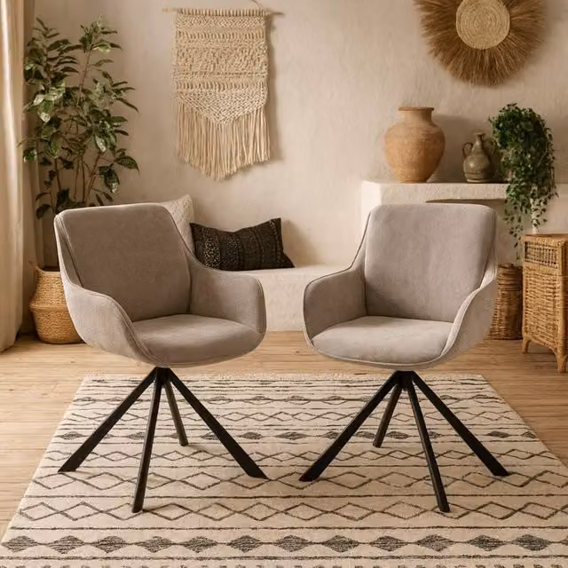 Wyld Haus Pebbleseed Set of 2 Sand Upholstered Swivel Dining Chairs