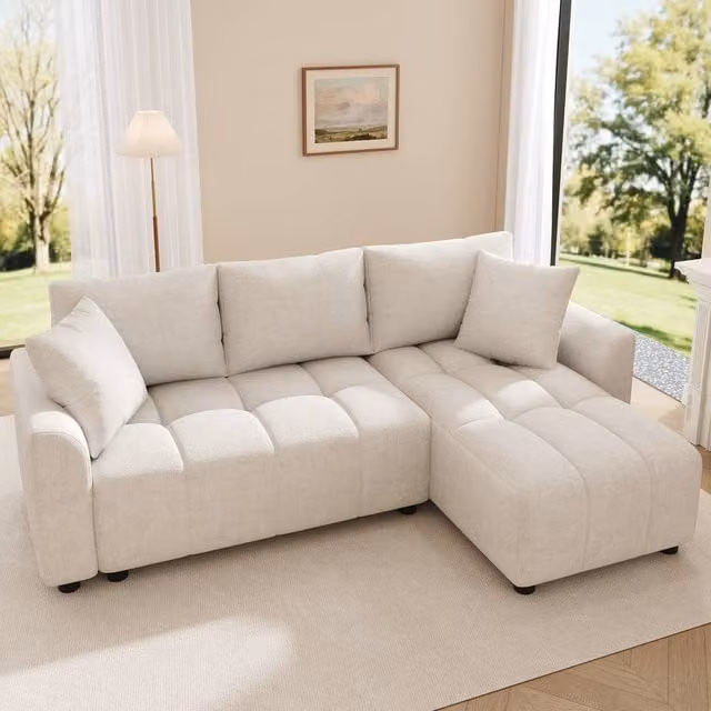 Rolipo Beige Chenille 3-Seater L-Shaped Corner Sofa with Reversible Chaise – 1