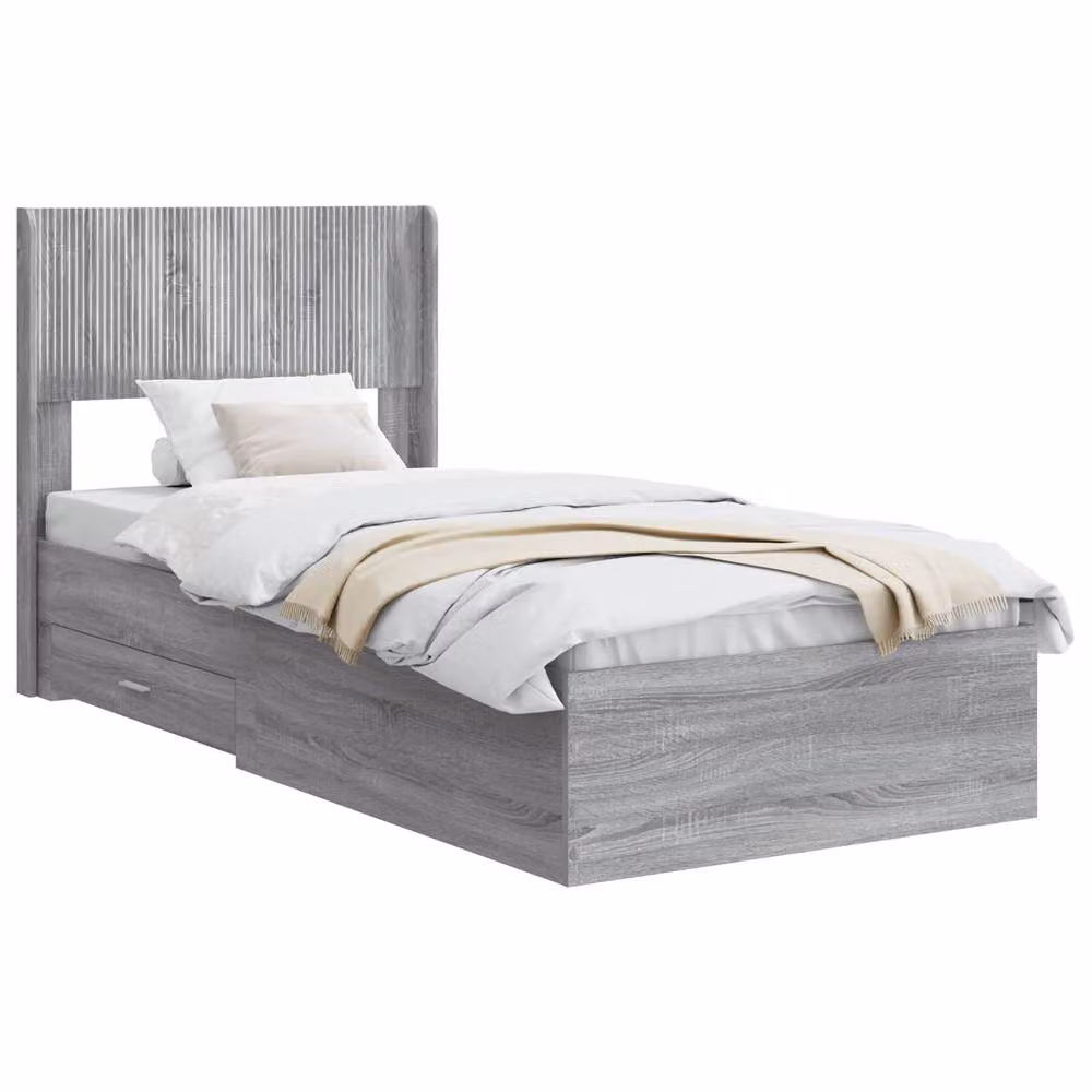 Berkfield Home Modern Bed Frame with Headboard and Side Compartment Storage, Grey Sonoma, W: 75 cm x L: 190 cm – 2