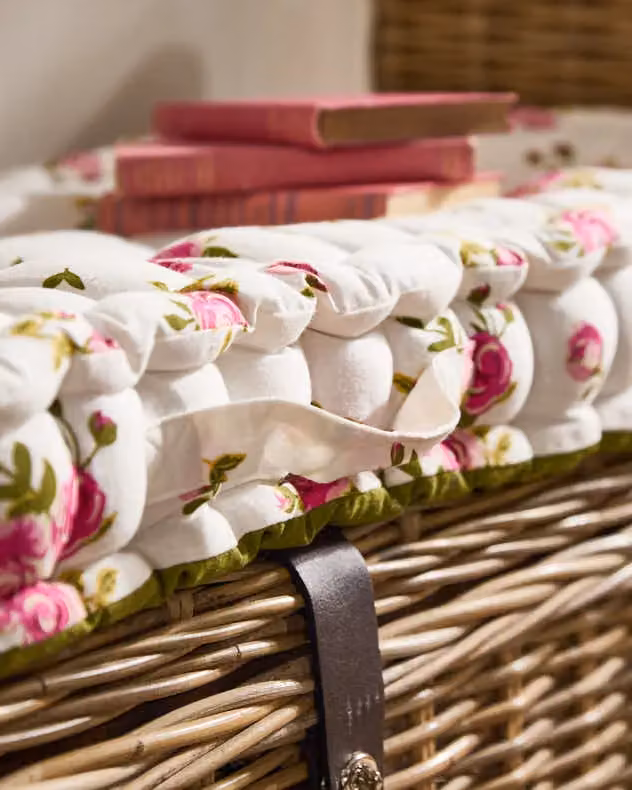 Dibor Vintage Style Pink Floral Quilted Bench Seat Pad in Red, Pink and Green, W: 42 cm, L: 105 cm – 5