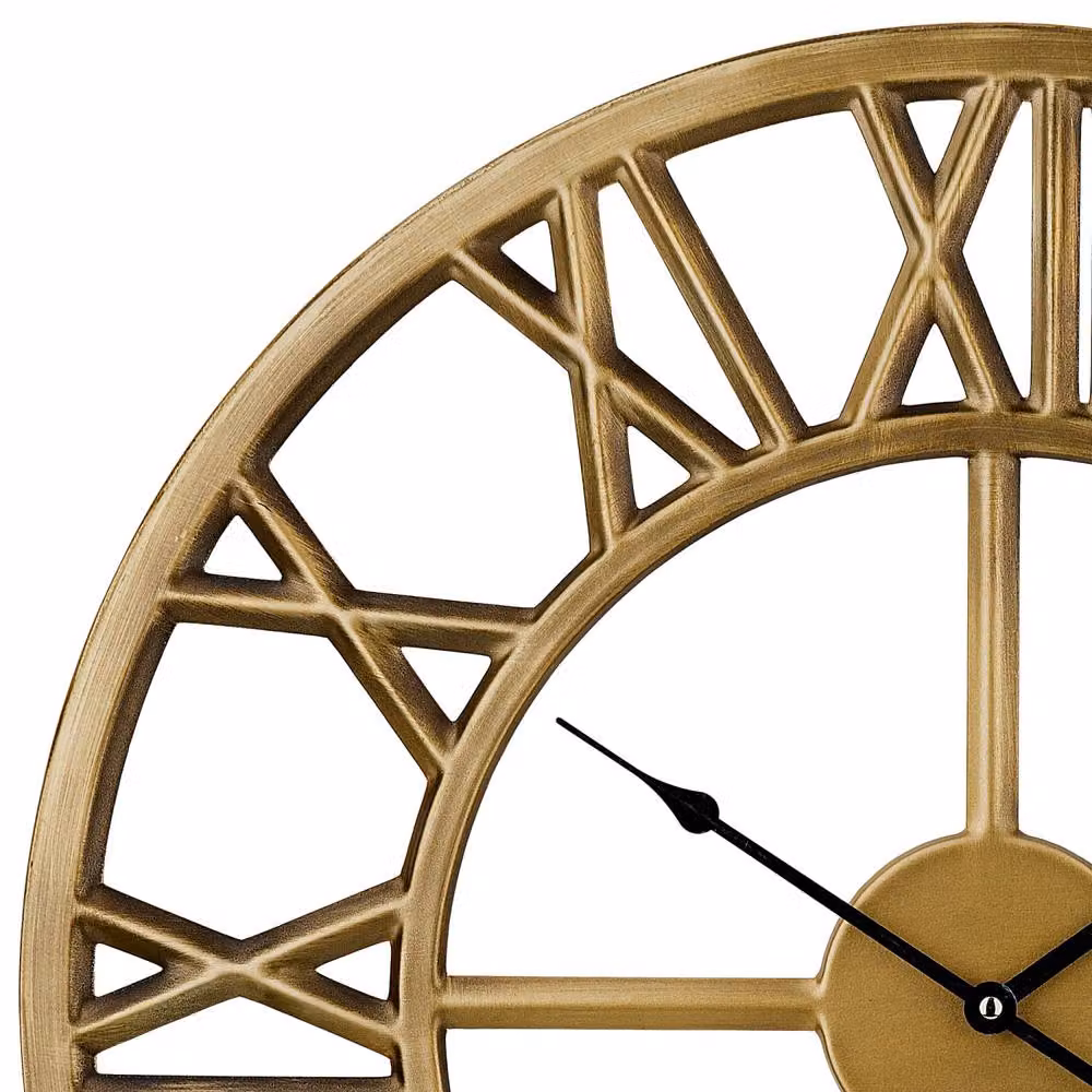 Wyld and Coco Timely Round Analog Wall Clock in Gold and Black with Metal Frame, Diameter: 61 cm – 2