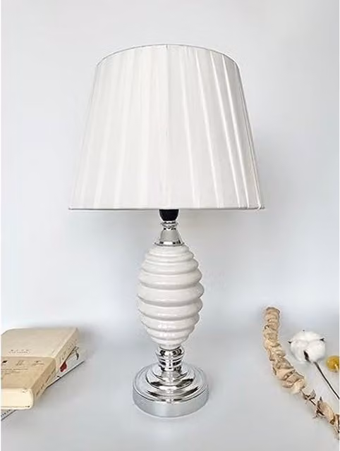 DEENZ White Ring Table Lamp with Ceramic and Metal Base and Fabric Shade