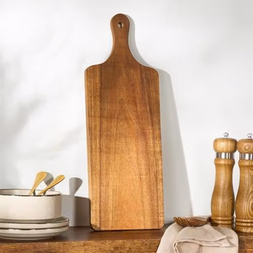 OHS Natural Acacia Wood Chopping Board with Handle for Meat, Vegetables and Charcuterie