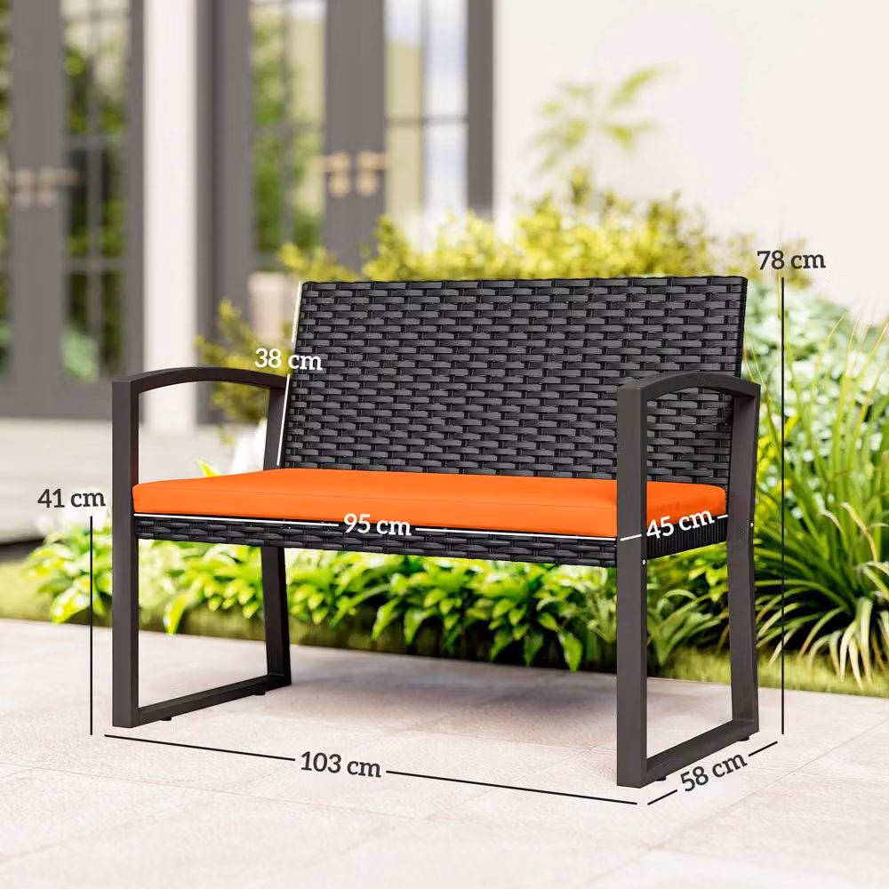 OUTSUNNY 2 Seater Rattan Garden Bench with Cushions and Powder Coated Steel Frame, Orange – 3