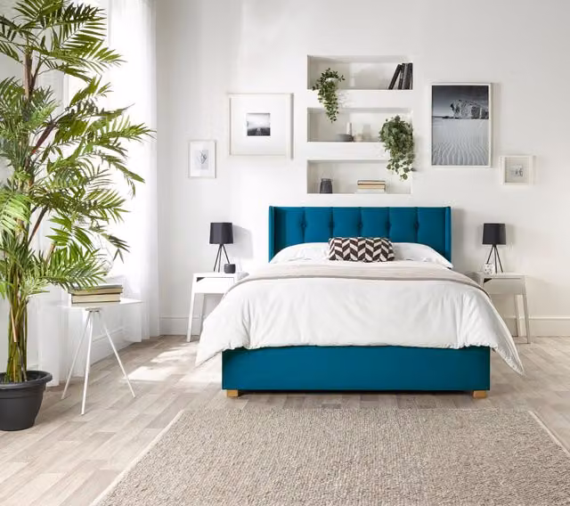 Catherine Lansfield Utopia Ottoman Wing Bed in Emerald Green Velvet, W/D/H: 180 x 200 cm