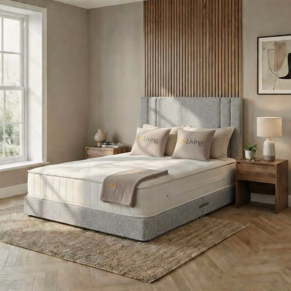 DS Living Velora Modern Upholstered Fabric Divan Bed Frame in Beige/Grey, W/D/H: 90 x 200 cm – 2