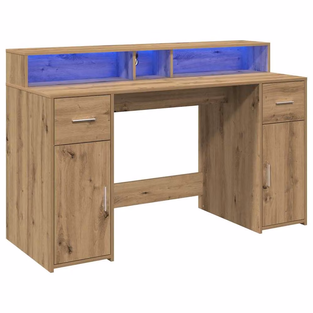 Berkfield Gaming Desk with LED Lights in Artisan Oak Brown, W/D/H: 140 x 55 x 91 cm – 4