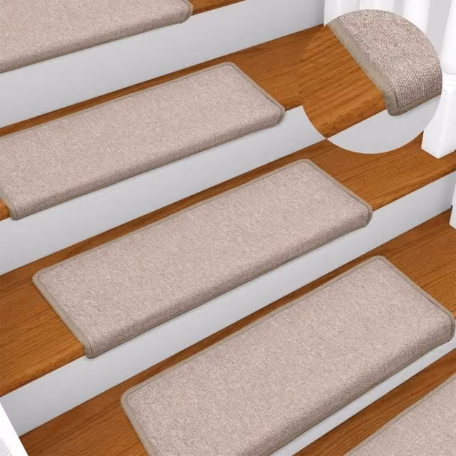 Berkfield Home Self-Adhesive Carpet Stair Treads, 15 Pieces, Taupe, W: 65 cm, D: 21 cm, H: 4 cm – 1