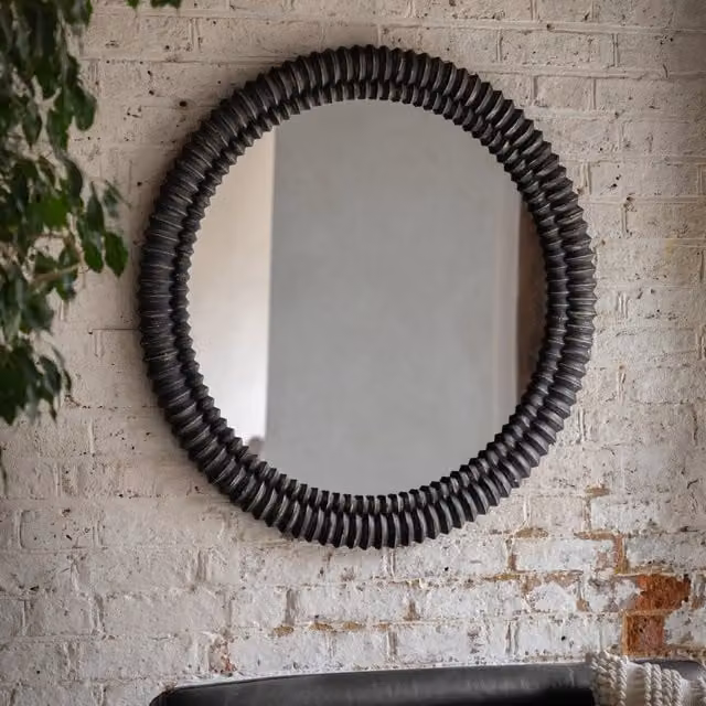 Terrys Pimlico Round Wall Mirror in Black, Diameter: 90 cm