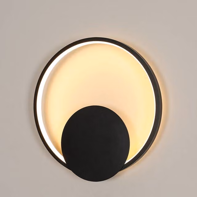 Pheashine Modern Round LED Wall Light, Black, Diameter: 31 cm