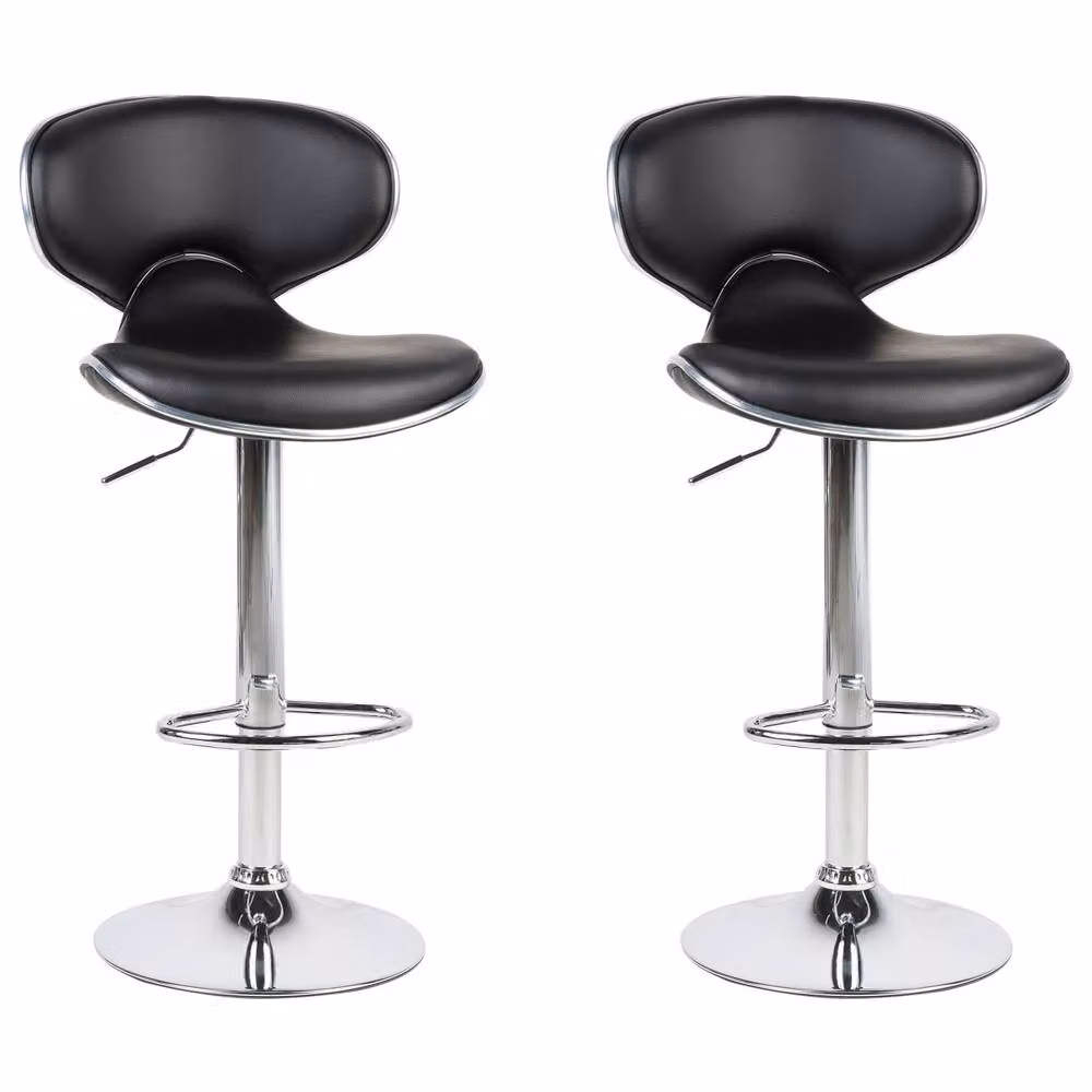 Wyld and Coco Set of 2 Black Faux Leather Swivel Bar Chairs with Gas Lift – 2