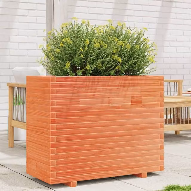 Berkfield Home Beautiful Garden Planter in Brown Solid Wood, W: 90 cm, D: 40 cm, H: 72.5 cm – 1