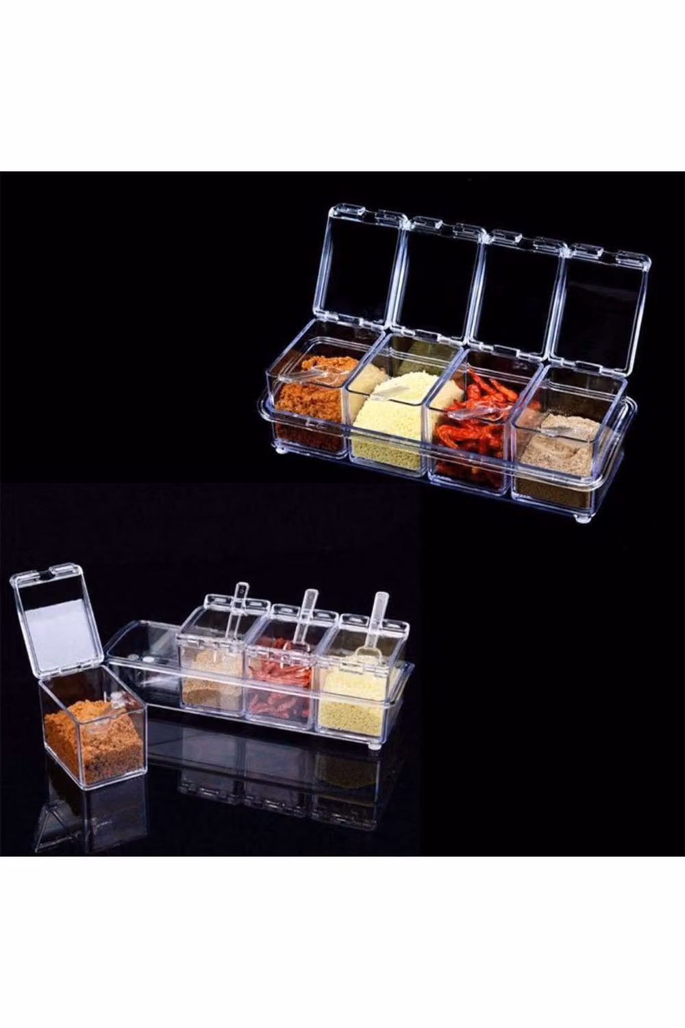 KDMD Transparent Acrylic 4 Compartment Spice Storage Box W: 26 cm, D: 10 cm – 2