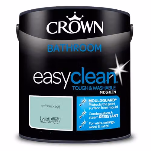 Crown Easyclean Duck Egg Blue Anti Mould Bathroom Paint, Satin Gloss, 2.5 l – 4