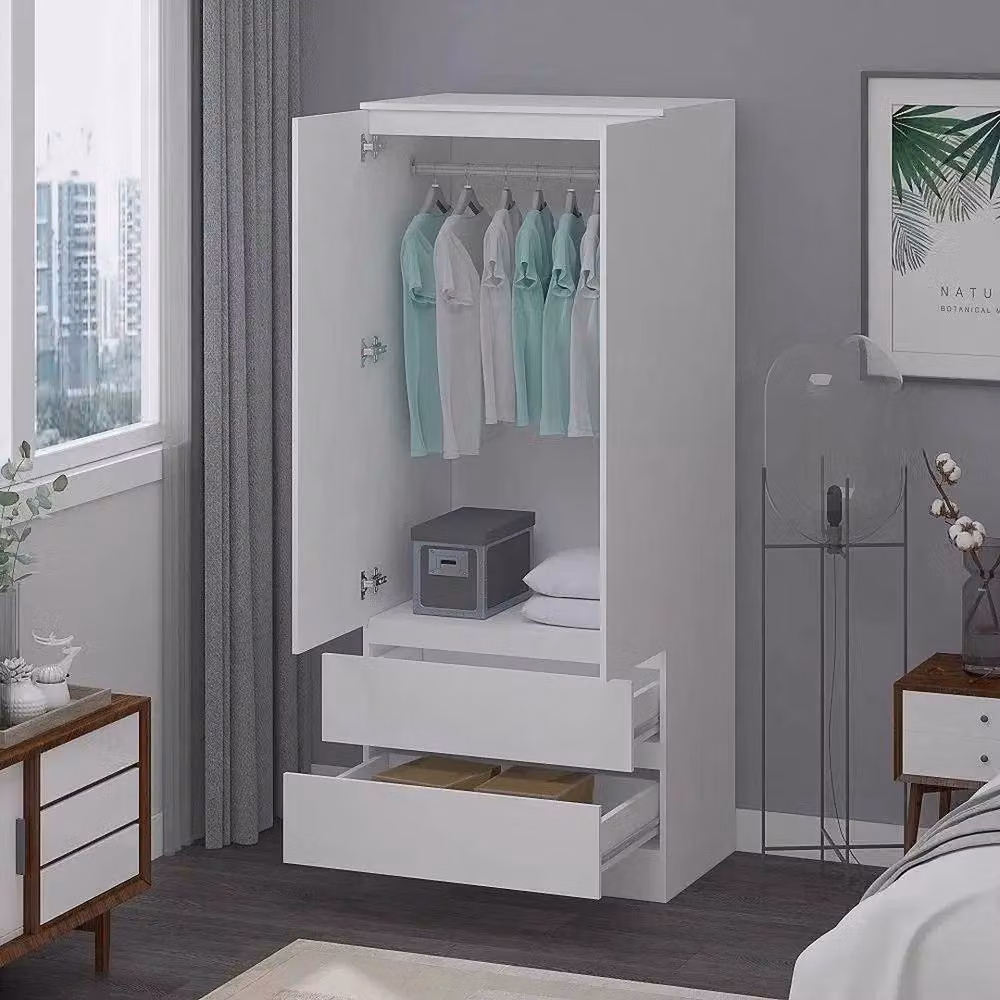 FORGEVIO Matt White 2 Door 2 Drawer Wardrobe with Soft Close Hinged Doors – 2