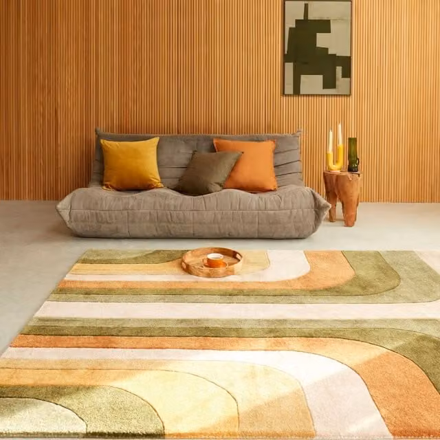 The Rug Shop UK Green and Multicolour Handmade Modern Abstract Area Rug, W: 160 cm, L: 230 cm