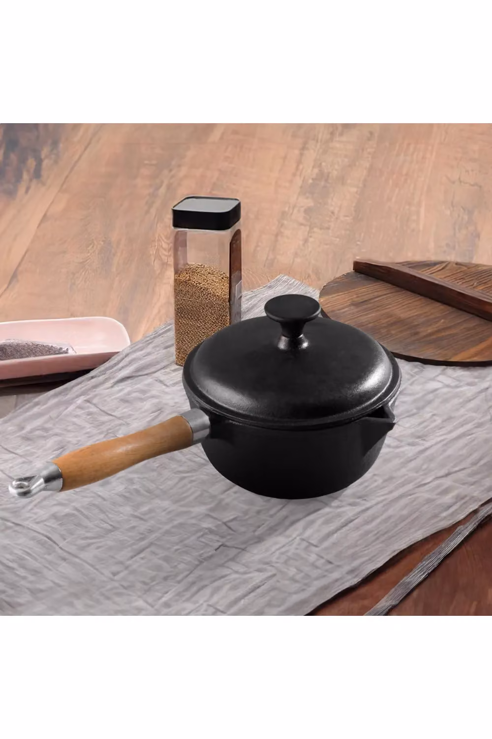 Living and Home Black Cast Iron Stockpot with Lid, Pouring Spout and Removable Handle, 16 cm – 2