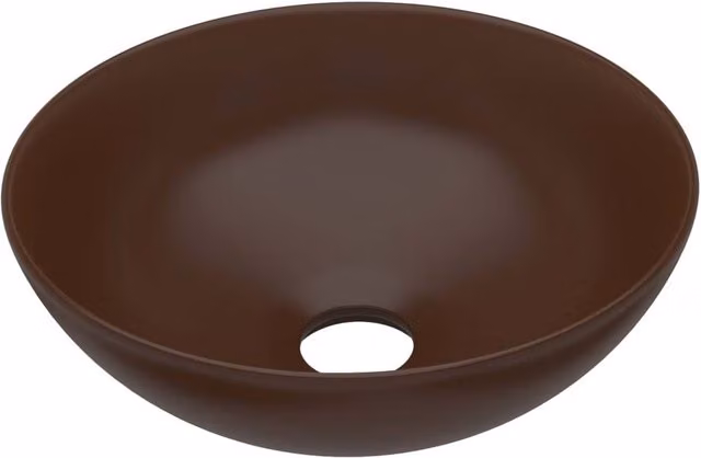 Berkfield Home Round Ceramic Countertop Bathroom Sink in Dark Brown