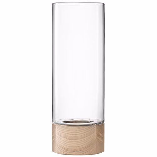 LSA International Lotta Vase/Lantern in Clear Glass with Ash Wood Base, H62 x W27 x D22 cm – 1