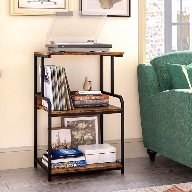 Huhote 3-Tier Printer Stand with Adjustable Storage Shelves and Locking Wheels, Brown – 1