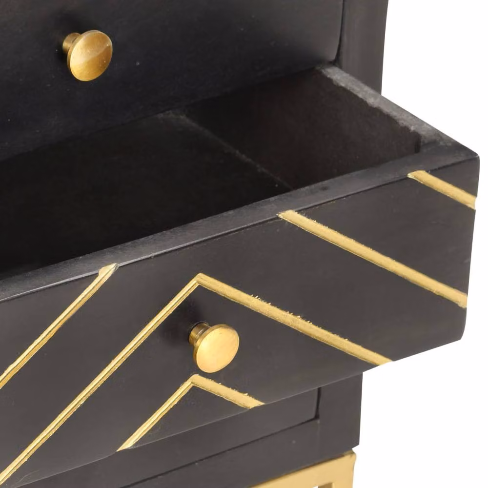 Berkfield Home Black and Gold Solid Mango Wood Bedside Cabinet W/D/H: 40 x 30 x 50 cm – 2