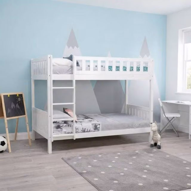 Stratus Interiors Louis Solid Wood Bunk Bed Frame in White or Grey, Size: 90 x 190 cm