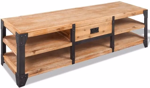Berkfield Home Industrial TV Stand in Brown Solid Acacia Wood, W/D/H: 140 x 40 x 45 cm