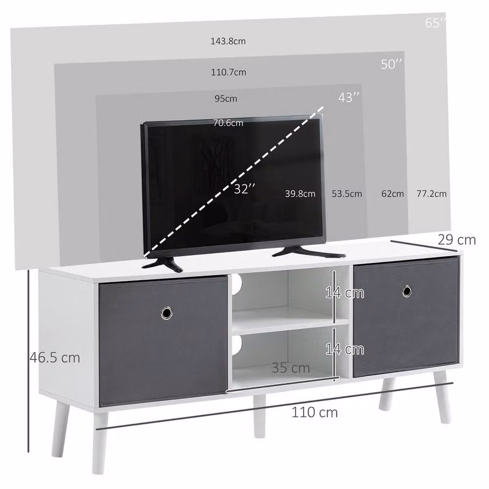 EONLION White and Grey TV Cabinet Unit with Shelves, Width: 100 cm – 2