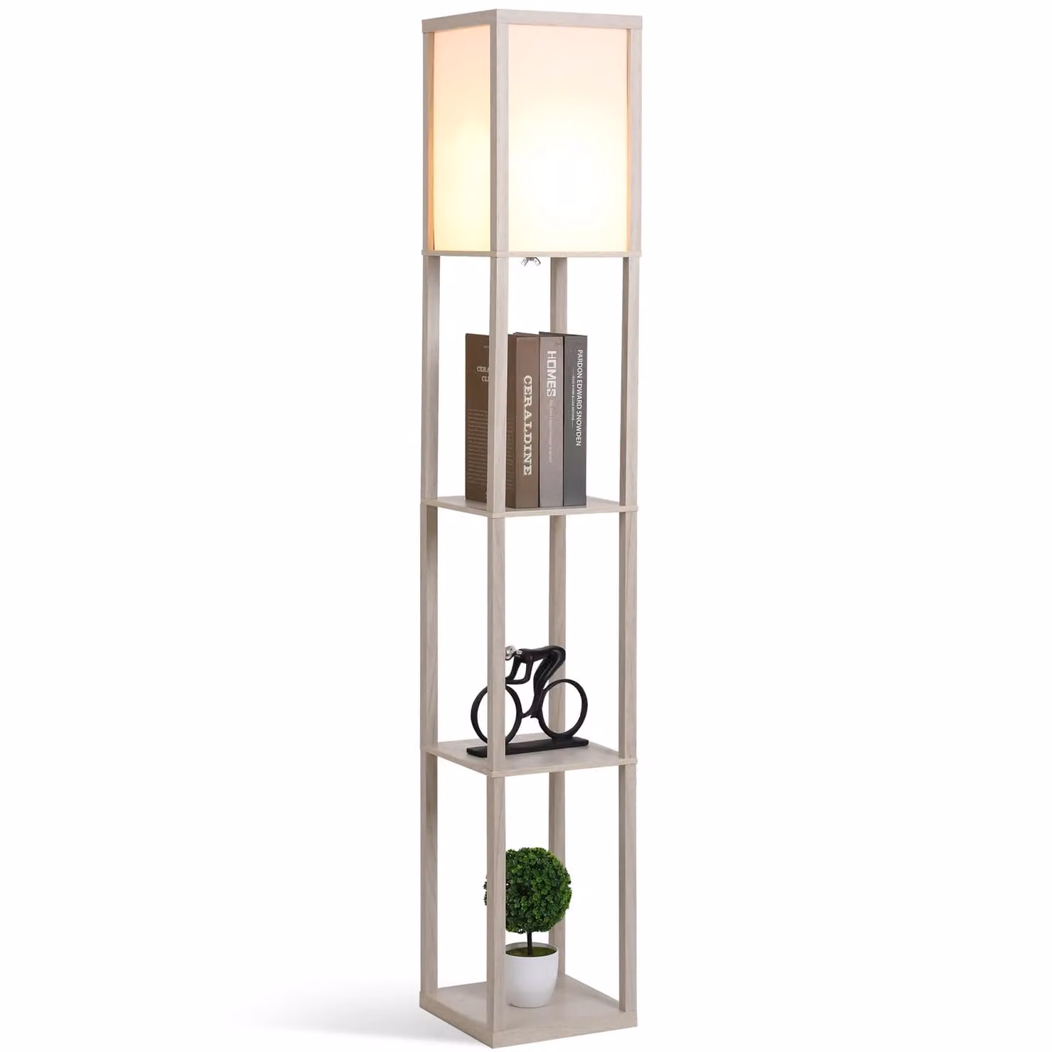 HOMCOM Floor Lamp with 3-Tier Storage Shelf in Beige – 2