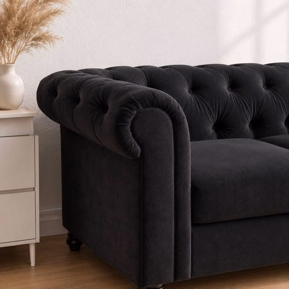 Sofaya Hampton 4 Seater L Shape Chesterfield Sofa in Black Velvet with Right Hand Chaise – 3