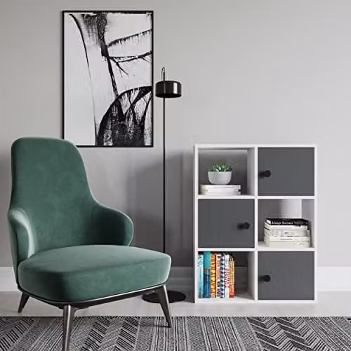 DECOROTIKA Tilton Modern Bookcase with Three Cabinets and Three Open Shelves, White and Anthracite, H 94.0 cm x W 71.1 cm x D 25.4 cm – 1