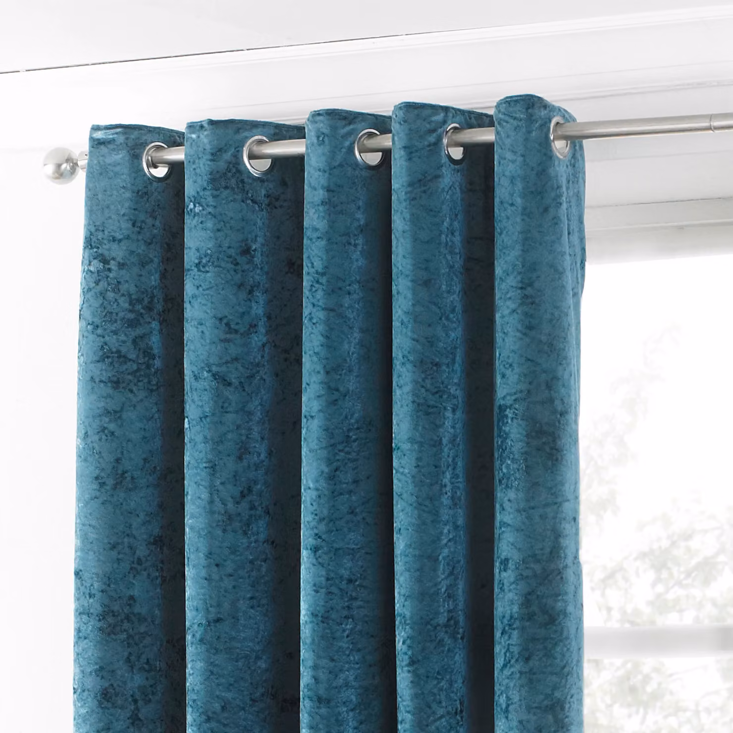 Paoletti Verona Teal Crushed Velvet Eyelet Curtains, Width: 168 cm, Drop: 183 cm – 2
