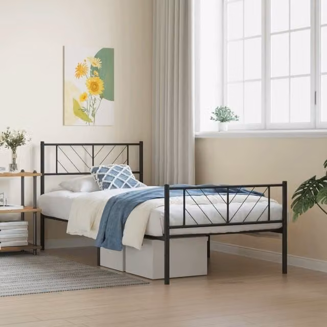 Berkfield Home Metal Bed Frame with Headboard and Footboard, Black, W: 80 cm, L: 200 cm