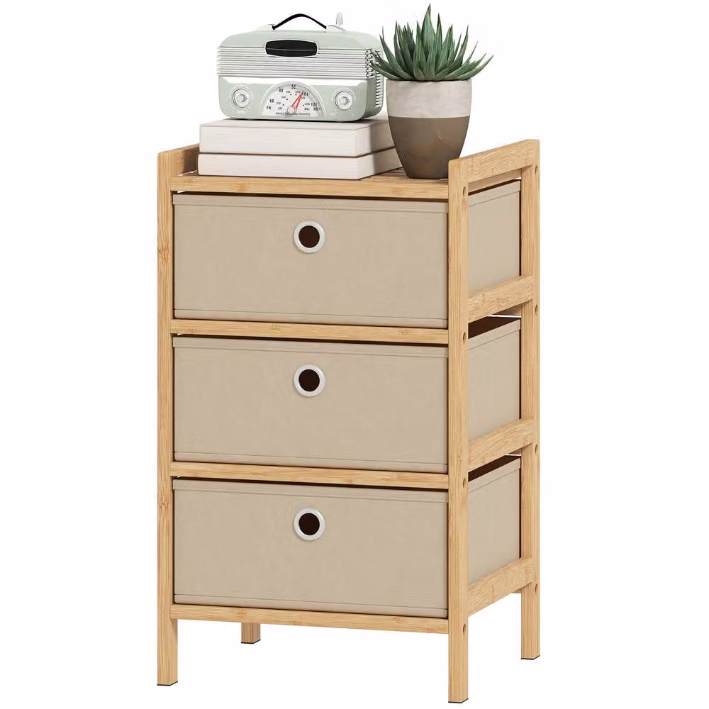 STILVORA Beige Lacquered Bamboo Chest of Drawers with 3 Drawers – 4