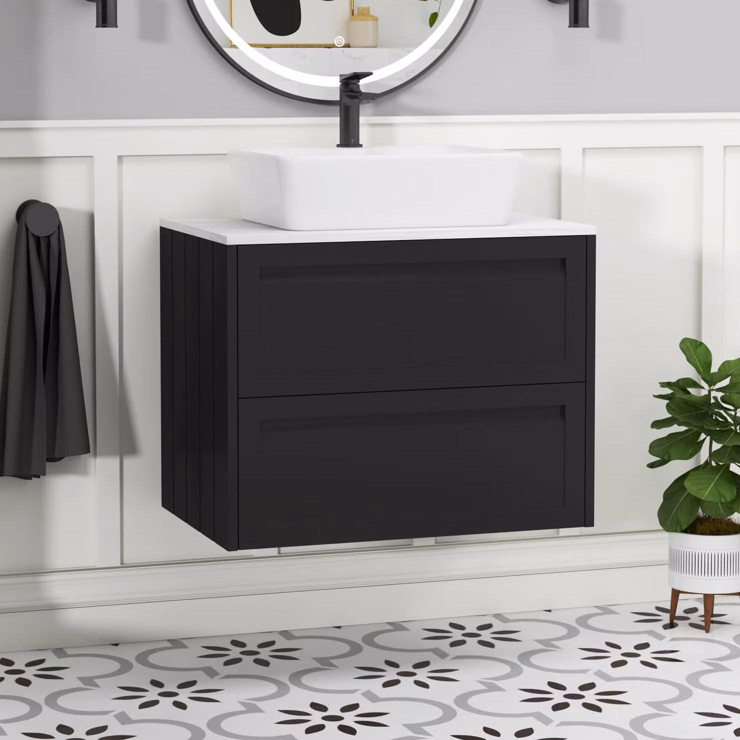 Royal Bathrooms Elmore Wall Hung Vanity Unit with Cube Basin in Matt Nocturne Black