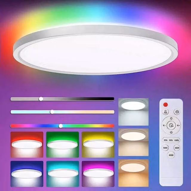FLAVORA 2pc 24W RGB LED Ceiling Light, Dimmable Flush Mount Lamp in White – 1