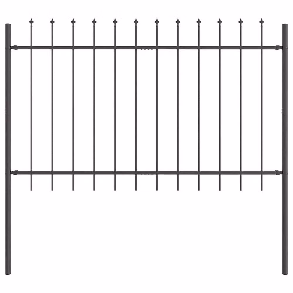 Berkfield Home Modern Spear Top Garden Fence, Grey Steel, H: 1.7 m x W: 2 m – 2
