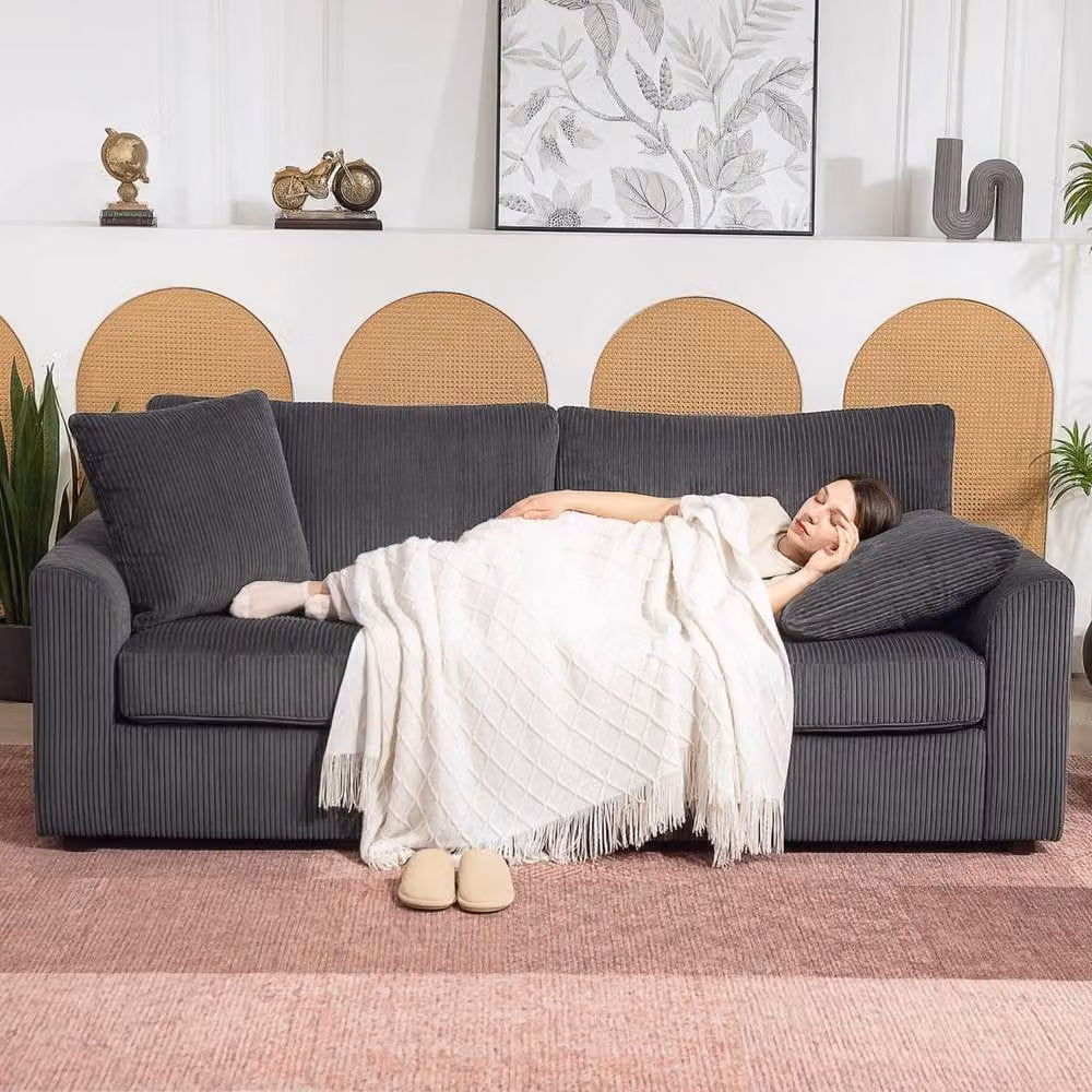 Wyld Haus Mimi Grey Corduroy 3 Seater Sofa with Scatter Cushions W: 212 cm, D: 80 cm, H: 88 cm – 4