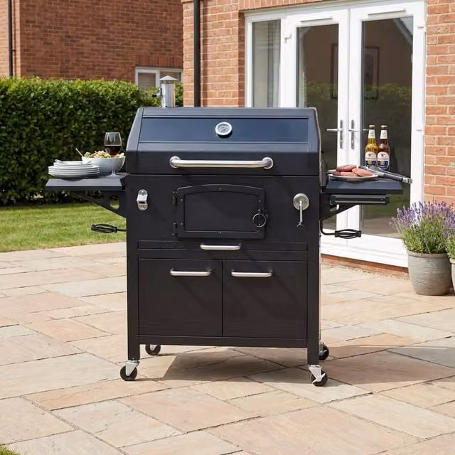 BBQ Chef Ultimate Smoker Pro Black Charcoal Smoker with Cast Iron and Thermometer