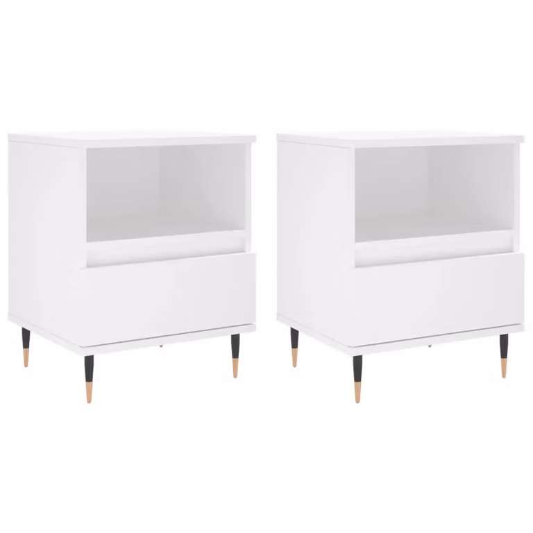Berkfield Home Set of 2 Modern White Bedside Cabinets in Engineered Wood, W/D/H: 40 x 35 x 50 cm