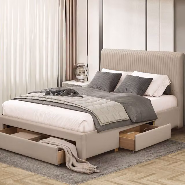 Flintshire Furniture Drury Upholstered King Size Bed in Beige with Drawers, W/D/H: 219 x 140 x 115.5 cm